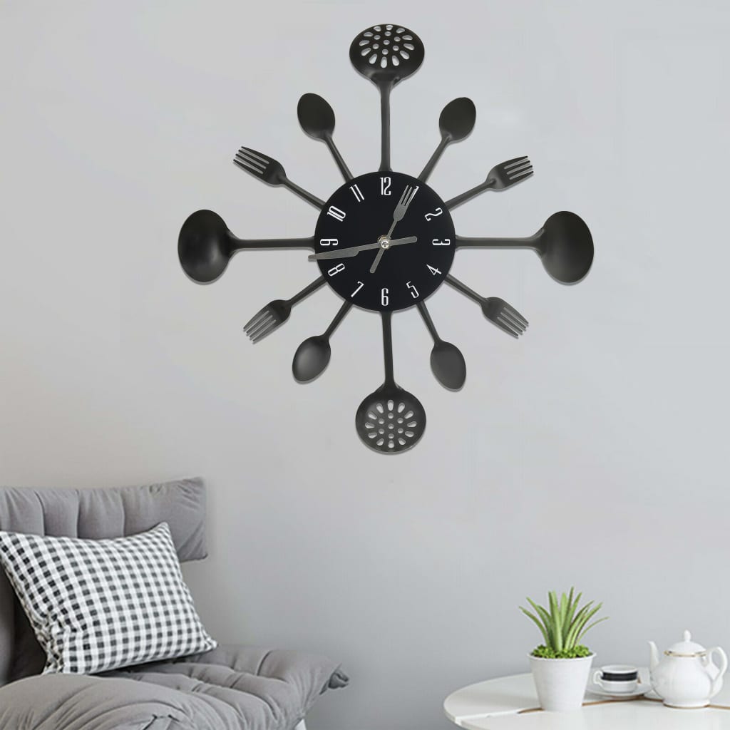 325163  wall clock with spoon and fork design black 40 cm aluminium - number 1.