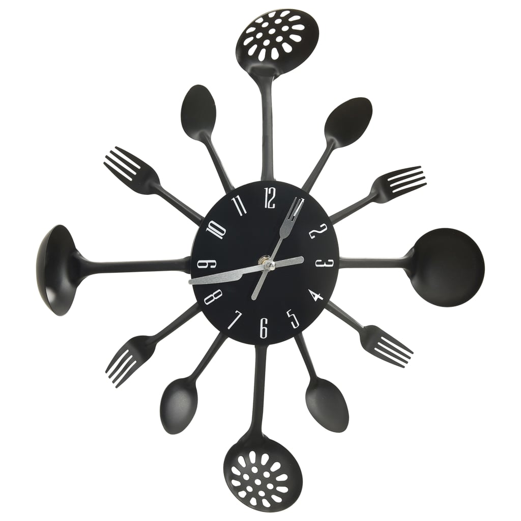 325163  wall clock with spoon and fork design black 40 cm aluminium - number 3.