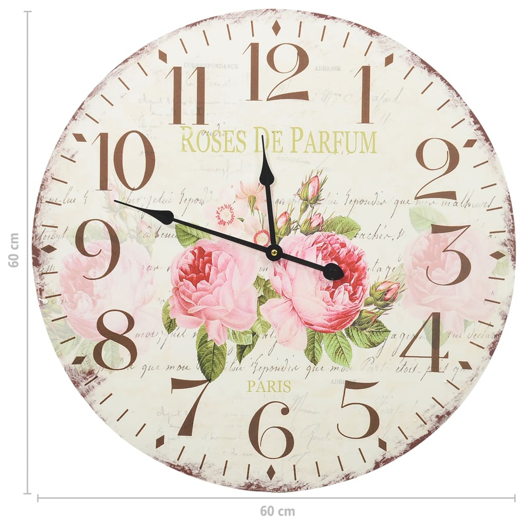 Wall clock vintage style flower 60 cm - number 5.