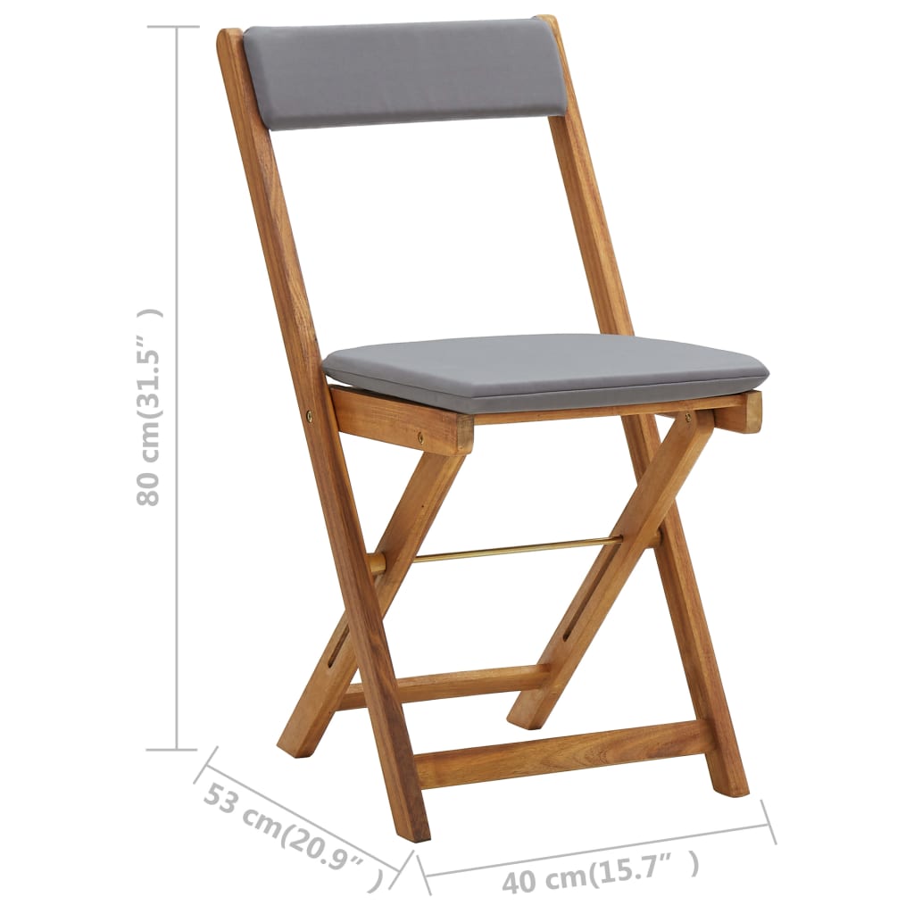 Foldbart bistrosæt 3 dele med hynder massivt akacietræ - number 11.