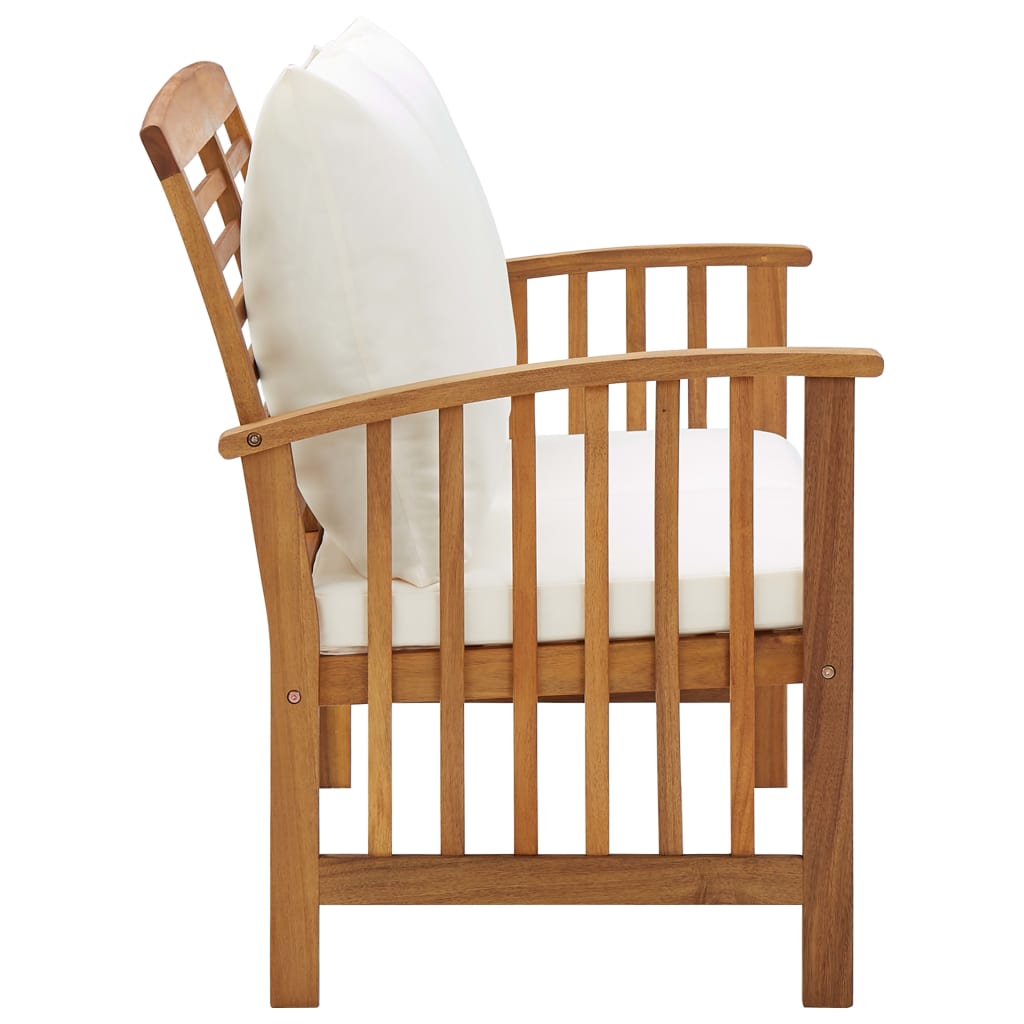 Ławka ogrodowa z poduszkami 119 cm lite drewno akacjowe - brązowo-białe, 1 - number 3.