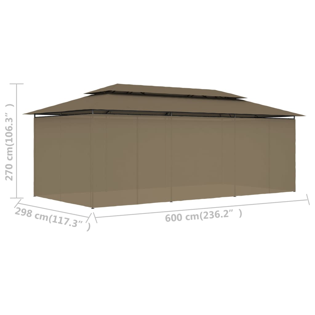 Pavillon med gardiner 600x298x270 cm 180 g/m² gråbrun - number 9.