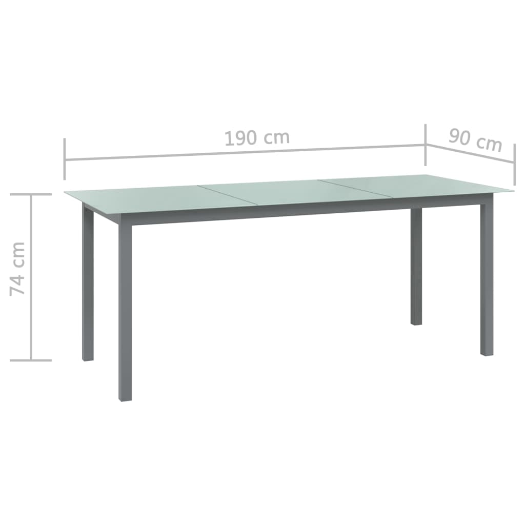 Havebord 190x90x74 cm aluminium og glas lysegrå - number 5.