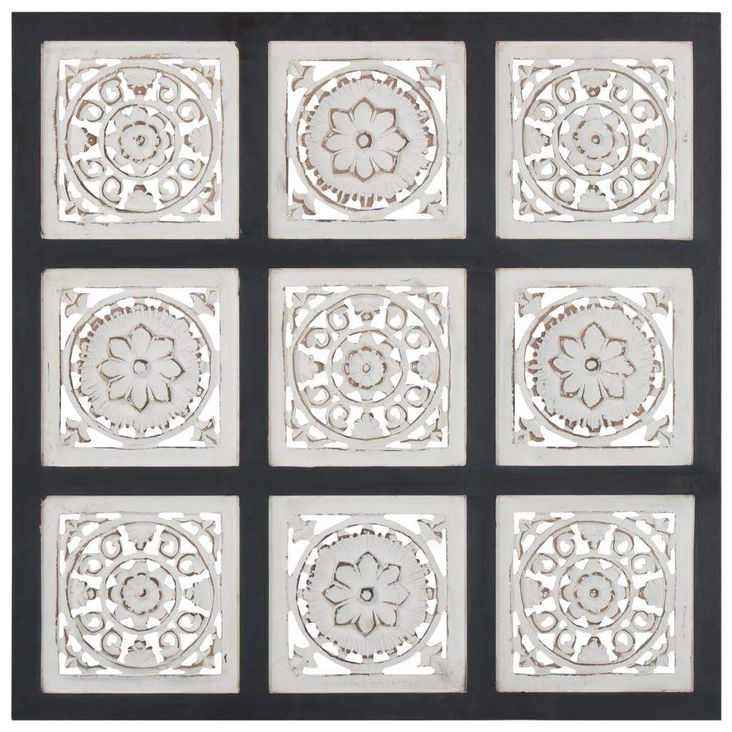 Håndskåret vægpanel 60x60x1,5 cm mdf sort og hvid - number 2.