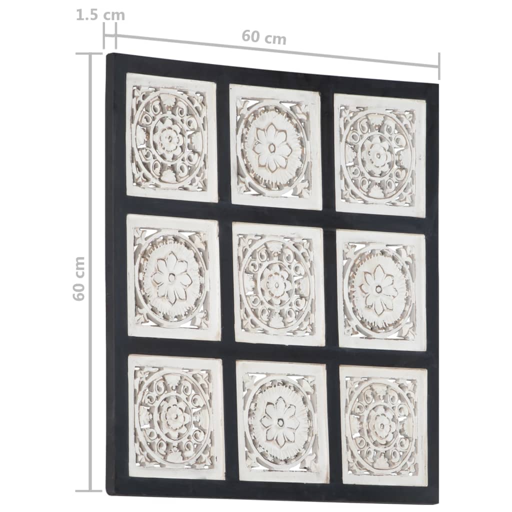 Håndskåret vægpanel 60x60x1,5 cm mdf sort og hvid - number 6.