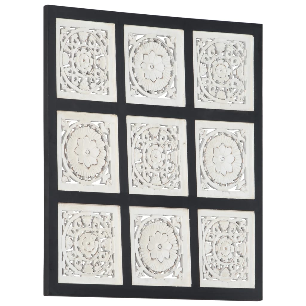 Håndskåret vægpanel 60x60x1,5 cm mdf sort og hvid - number 9.