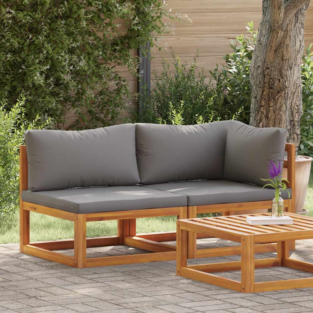 Sofasæt 2 dele med hynder massivt akacietræ - mørkegrå, 1, midtersofa + hjørnesofa - number 2.