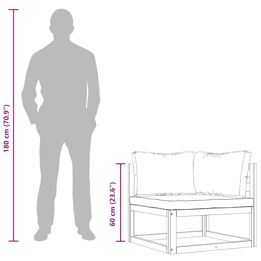 Sofasæt 2 dele med hynder massivt akacietræ - mørkegrå, 1, midtersofa + hjørnesofa - number 11.