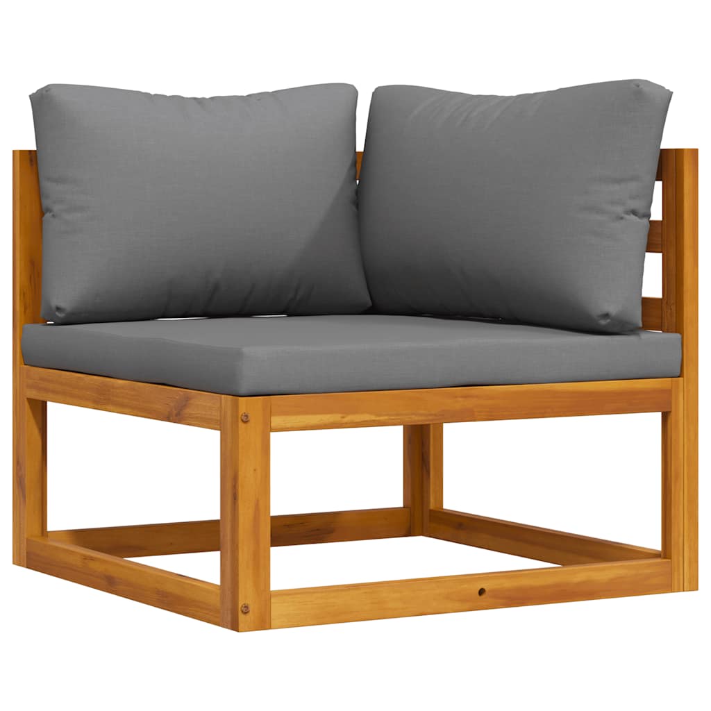 Sofasæt 2 dele med hynder massivt akacietræ - mørkegrå, 1, midtersofa + hjørnesofa - number 4.