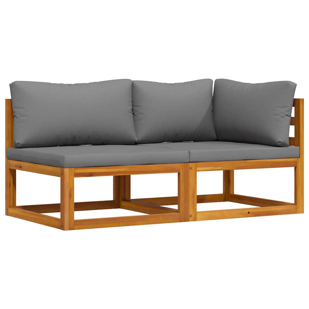 Sofasæt 2 dele med hynder massivt akacietræ - mørkegrå, 1, midtersofa + hjørnesofa - number 3.