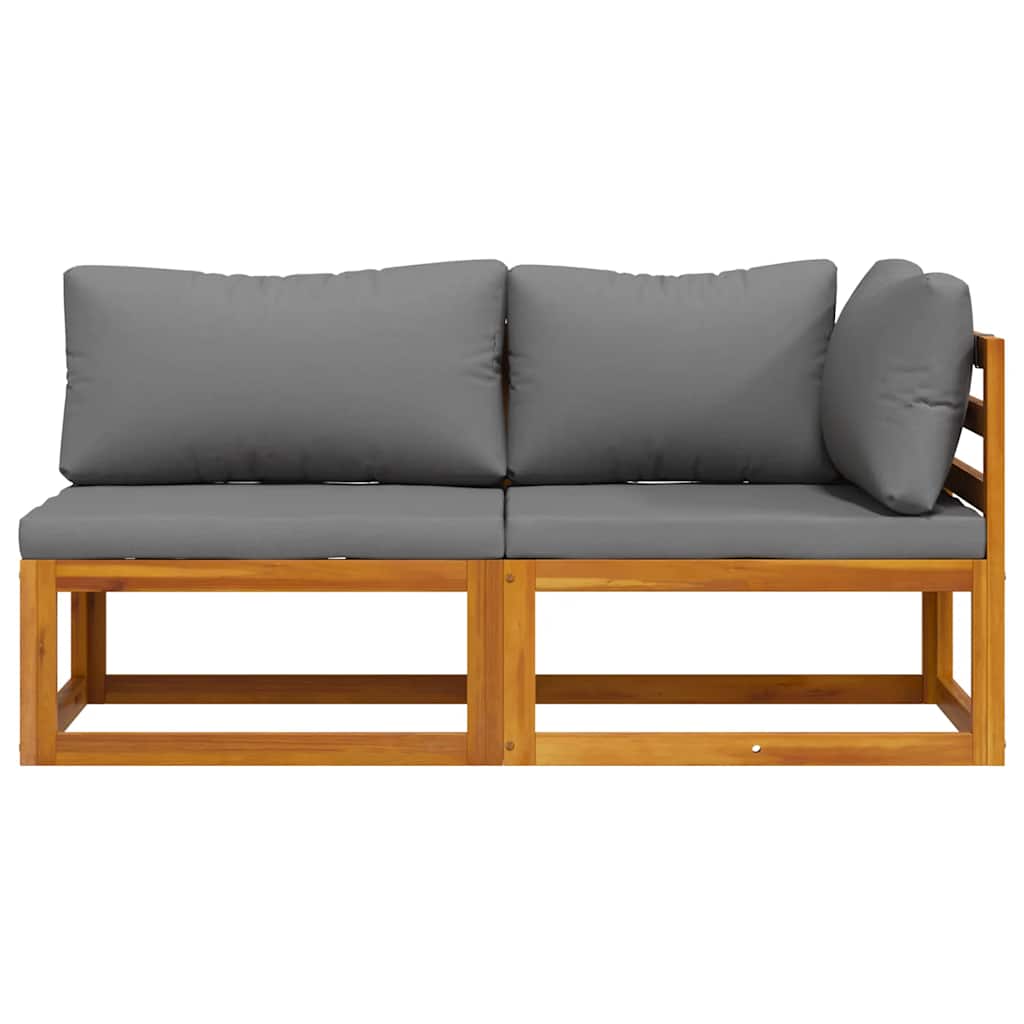 Sofasæt 2 dele med hynder massivt akacietræ - mørkegrå, 1, midtersofa + hjørnesofa - number 6.