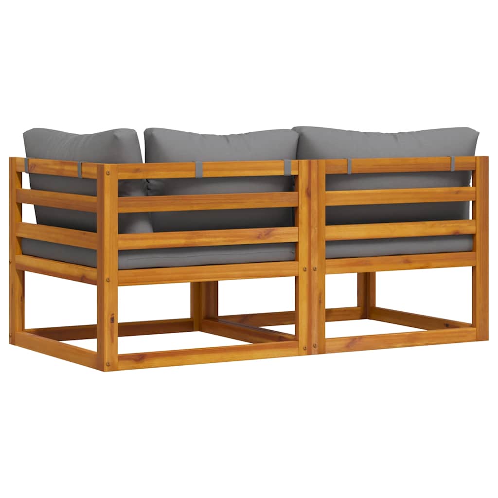 Sofasæt 2 dele med hynder massivt akacietræ - mørkegrå, 1, midtersofa + hjørnesofa - number 8.