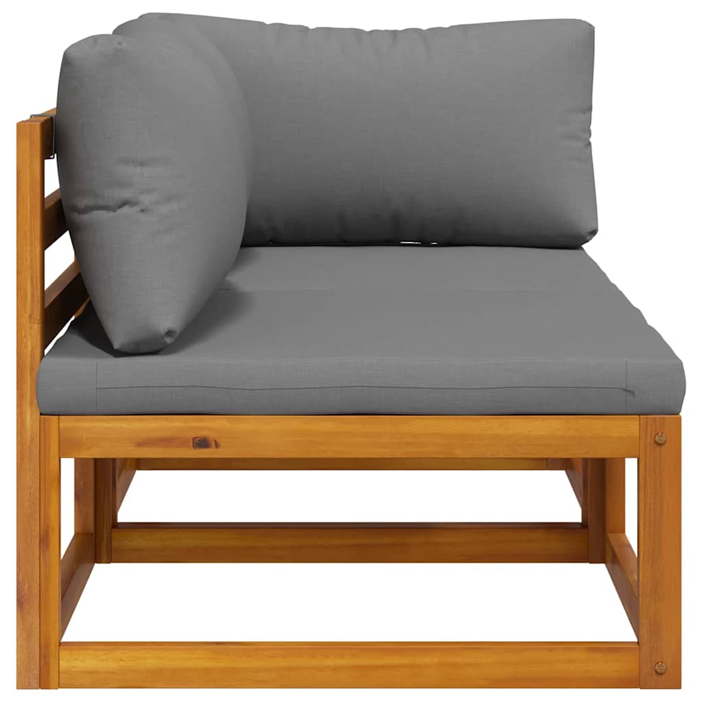 Sofasæt 2 dele med hynder massivt akacietræ - mørkegrå, 1, midtersofa + hjørnesofa - number 7.