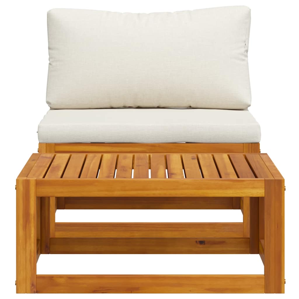 Sofasæt til haven 2 dele med hynde massivt akacietræ - creme, 1, midtersofa + sofabord - number 6.