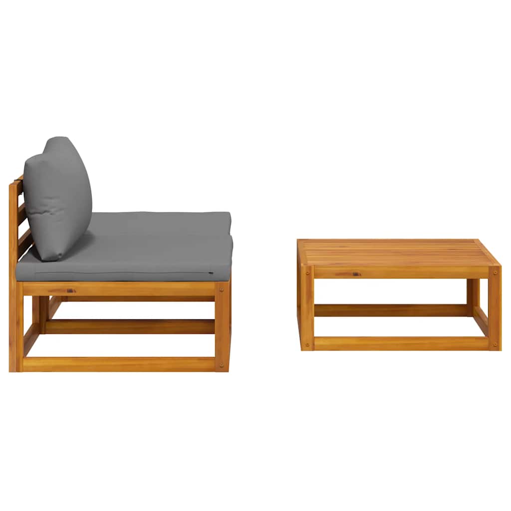 Loungesæt til haven 3 dele med hynder massivt akacietræ - mørkegrå, 1, midtermodul til sofa + fodskammel + bord - number 8.