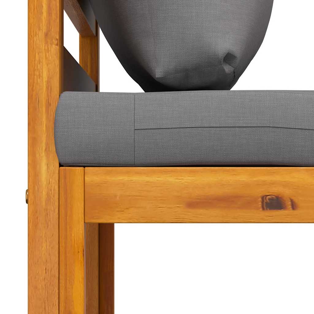 Loungesæt til haven 3 dele med hynder massivt akacietræ - mørkegrå, 1, midtermodul til sofa + fodskammel + bord - number 10.