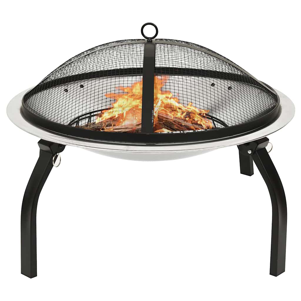 2-i-1 bålfad og grill med ildrager 56x56x49 cm rustfrit stål - number 1.
