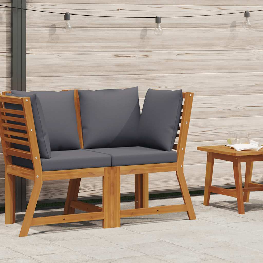 Hörnmodul för soffa med mörkgrå kuddar, massivt akaciaträ - number 2.