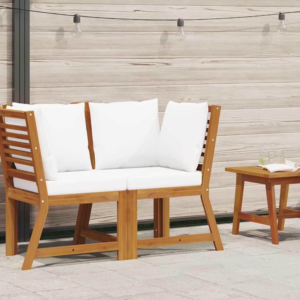 Hjørnedel til sofa med cremefarvet hynde massivt akacietræ - number 2.