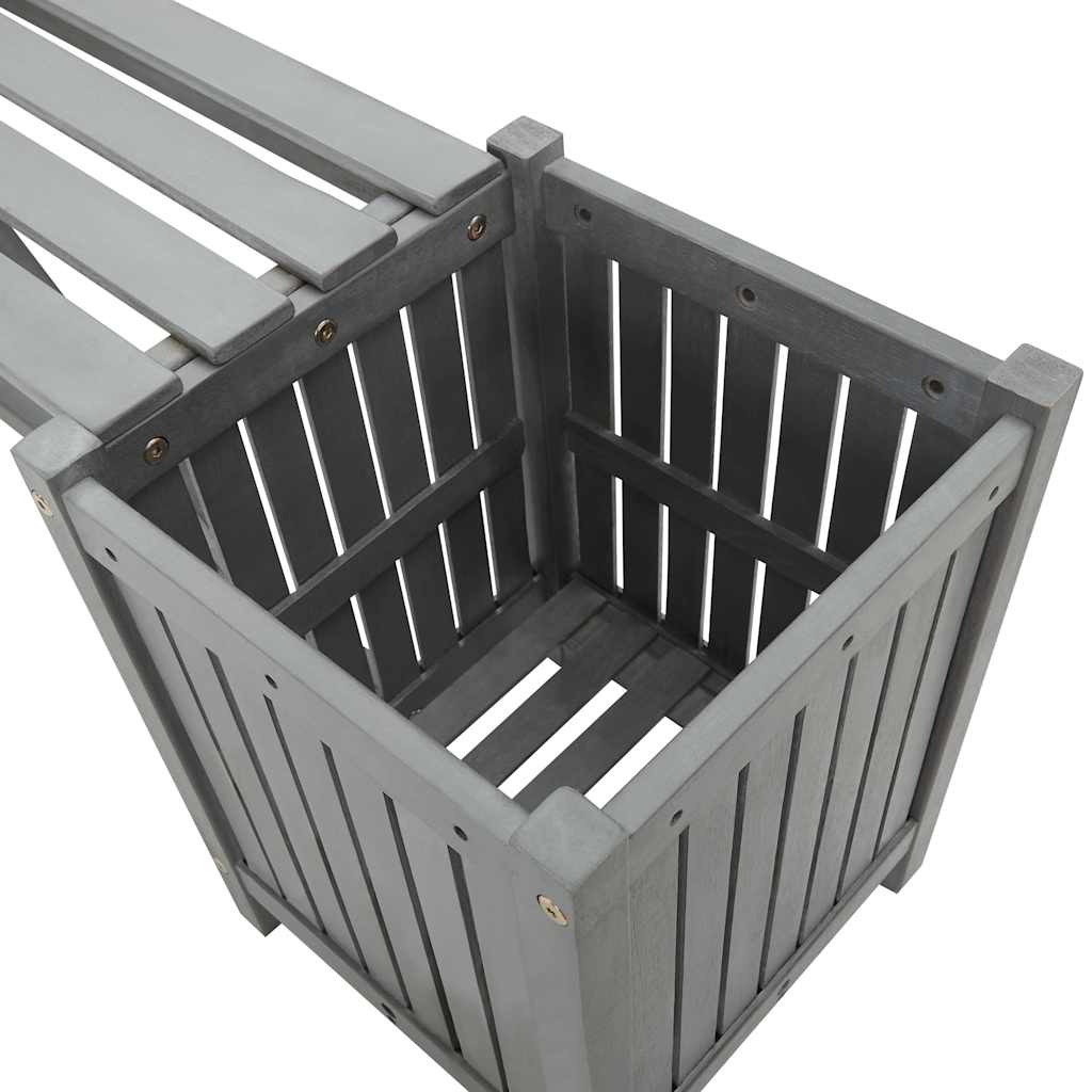 Vrtna klupa s 2 sanduka za biljke 150 cm punog bagremovog drveta sivo - number 6.