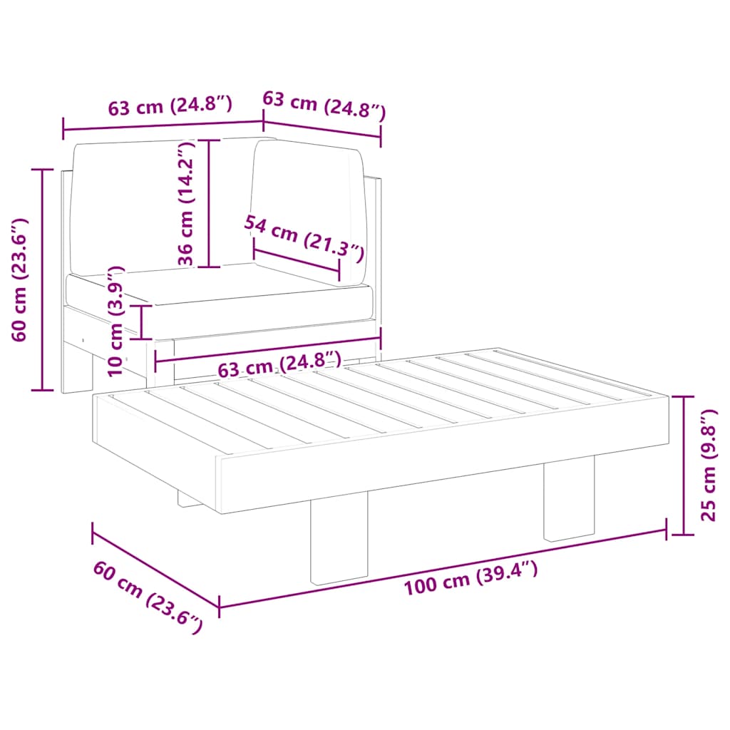 Loungesæt til haven 2 dele med mørkegrå hynder akacietræ - number 5.