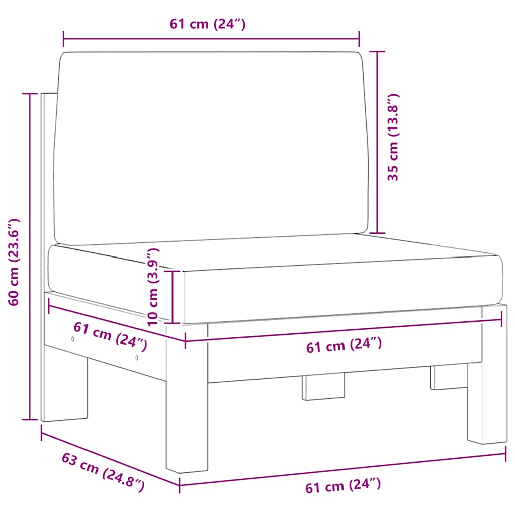 Središnji trosjed 2 kom. s jastucima od punog drva akacije - number 5.