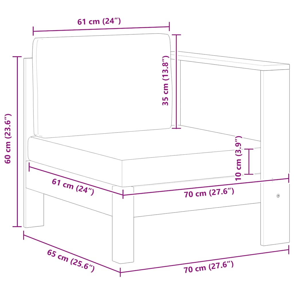 Część środkowa do sofy z podłokietnikami lite drewno akacjowe - ciemnoszary, 1, moduł sofy z lewym podłokietnikiem - number 5.