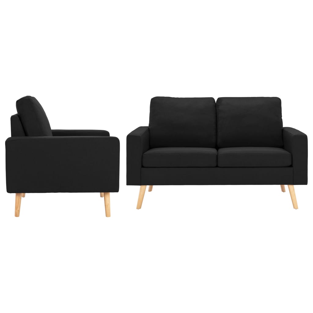 Sofasett 2 deler stoff - sort, lenestol + 2-seters sofa - number 1.