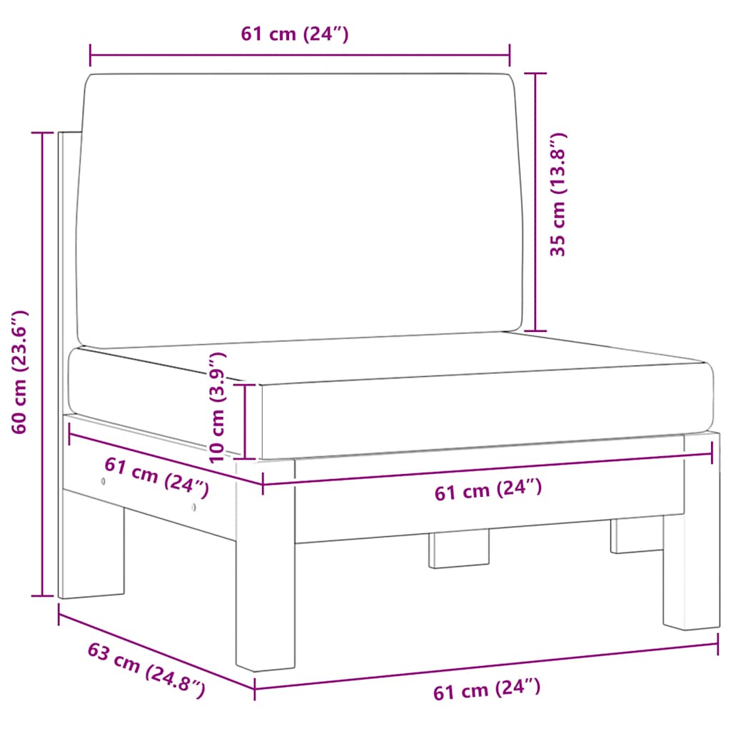 Część środkowa do sofy kremowe poduszki lite drewno akacjowe - krem, 1, sofa środkowa - number 5.