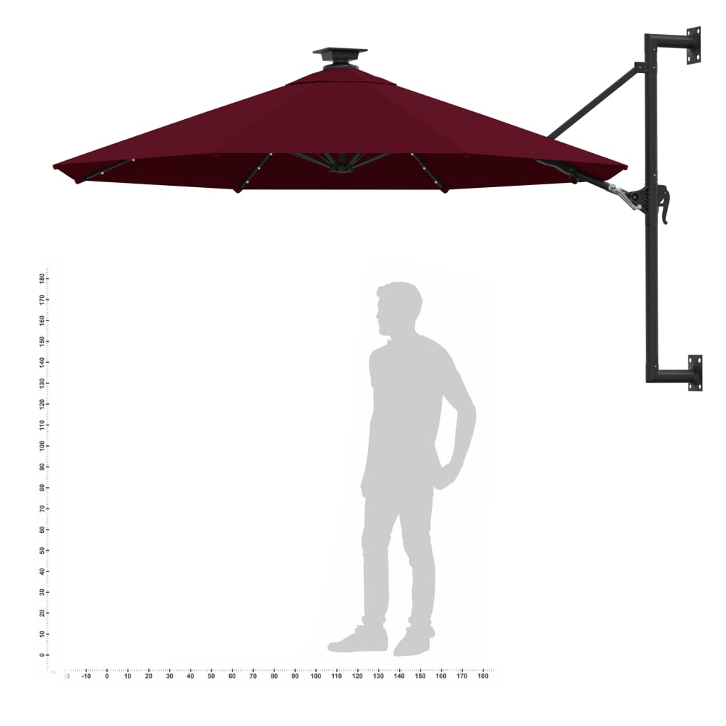 Ombrellone da parete con luce led 300 cm bordeaux - bordeaux, 1 - number 10.