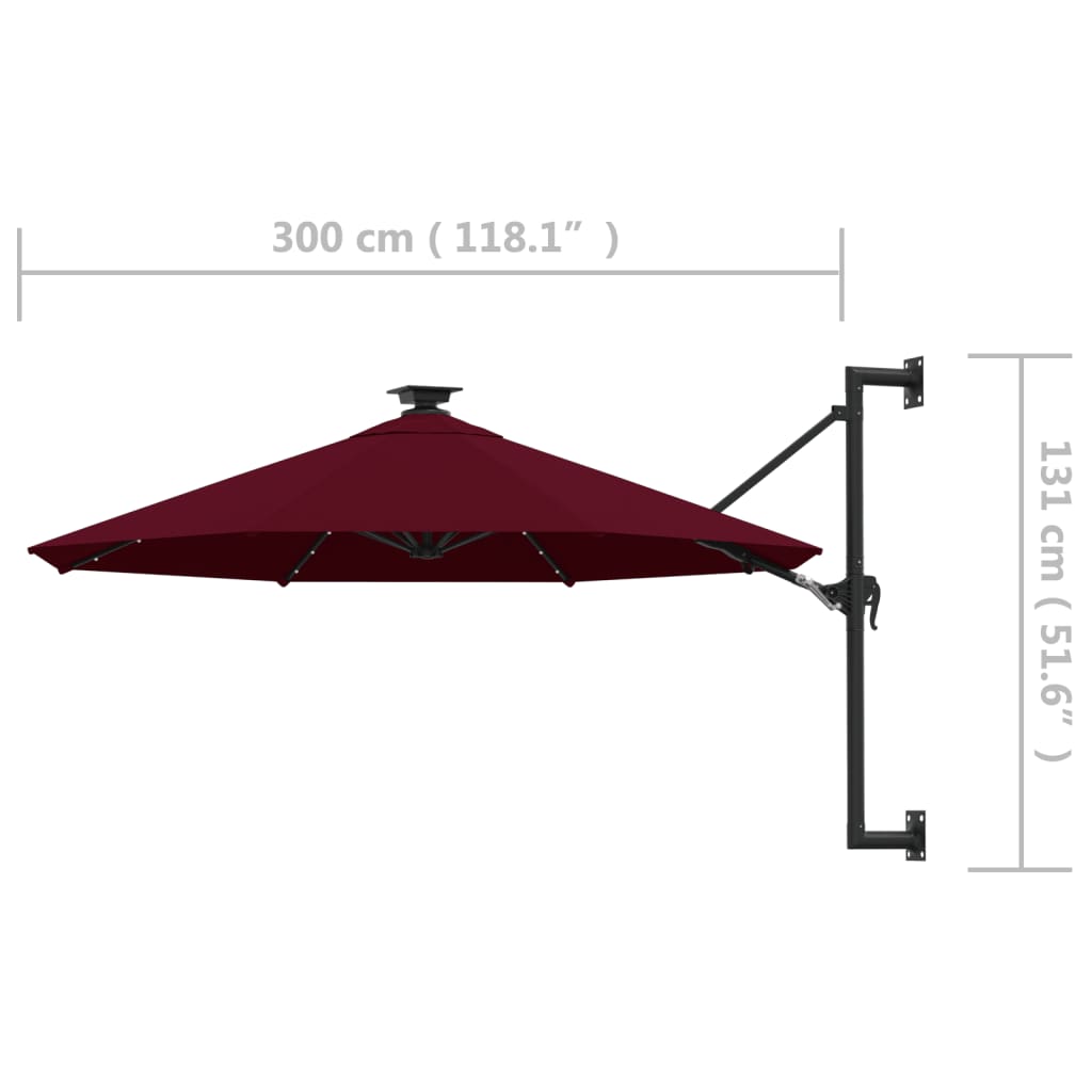 Ombrellone da parete con luce led 300 cm bordeaux - bordeaux, 1 - number 9.