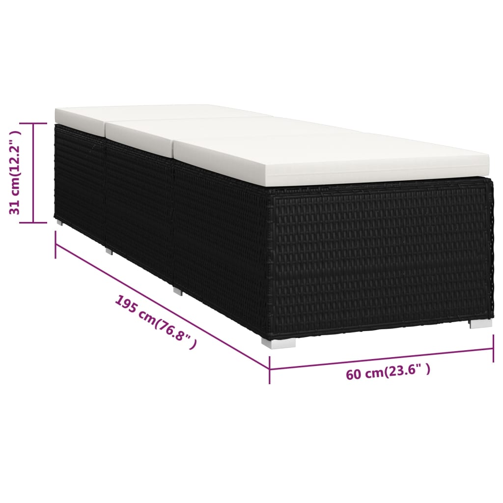 Liggestole 3 dele med tebord polyrattan - sort og hvid, 1 - number 12.