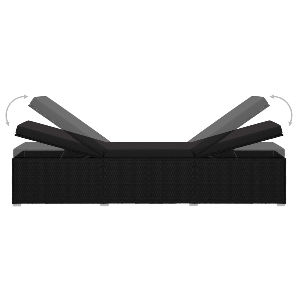 Liggestole med tebord 3 dele polyrattan - sort, 1 - number 6.