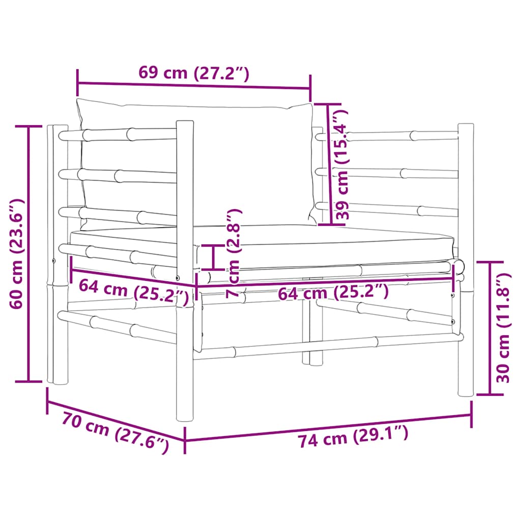 Vrtna garnitura s jastucima od bambusa - tamno siva, 1, fotelja - number 6.