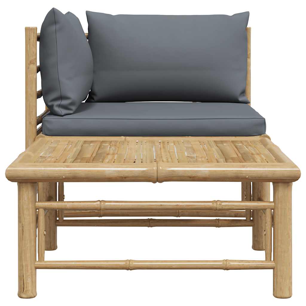 Loungesæt til haven 2 dele med hynder bambus - mørkegrå, 1, hjørnedel + bord - number 7.