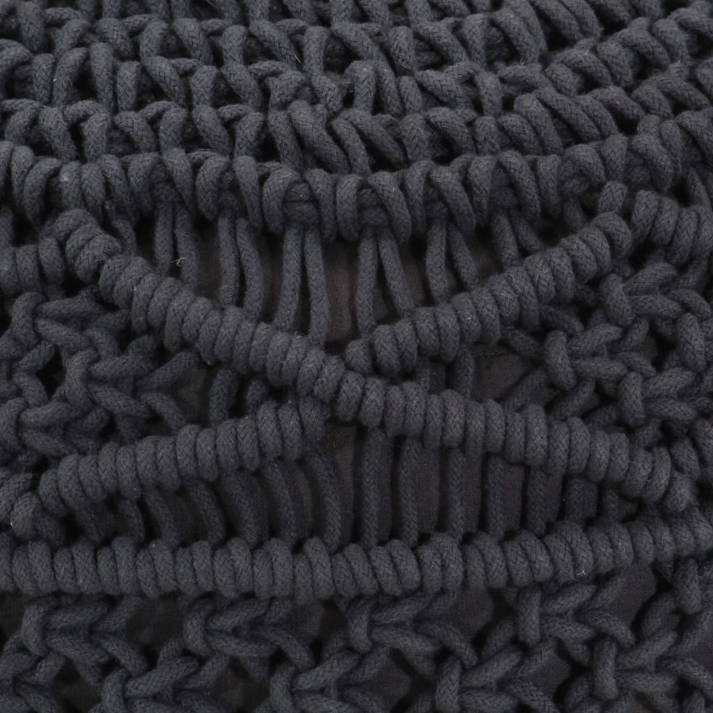 Håndlaget makramépuff 45x30 cm bomull - antrasittgrå, 1, mønster 1 - number 4.