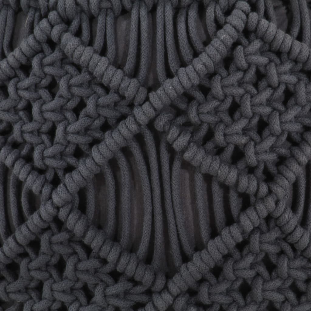 Håndlaget makramépuff 45x30 cm bomull - antrasittgrå, 1, mønster 4 - number 4.