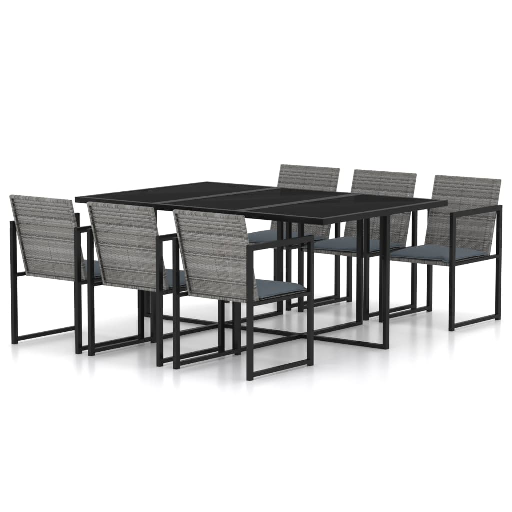 Udendørs spisebordssæt 7 dele med hynder polyrattan - grå, 6 - number 1.