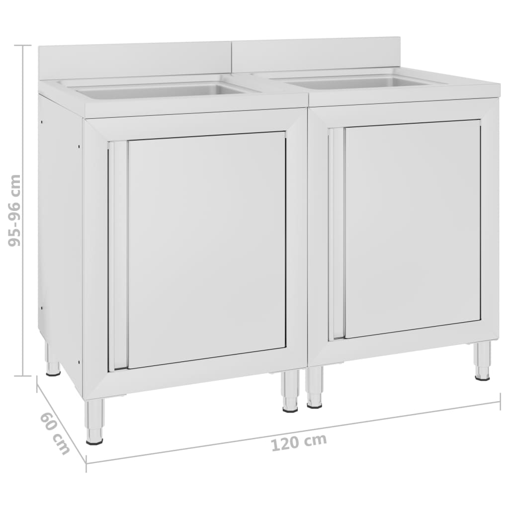 Lavello da cucina commerciale con mobili 2 pz. acciaio inox - 120 x 60 x 96 cm (doppio lavello), 1 - number 5.