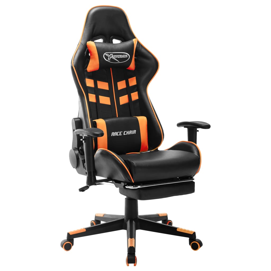 Gaming chair with footrest artificial leather black and orange - number 1.