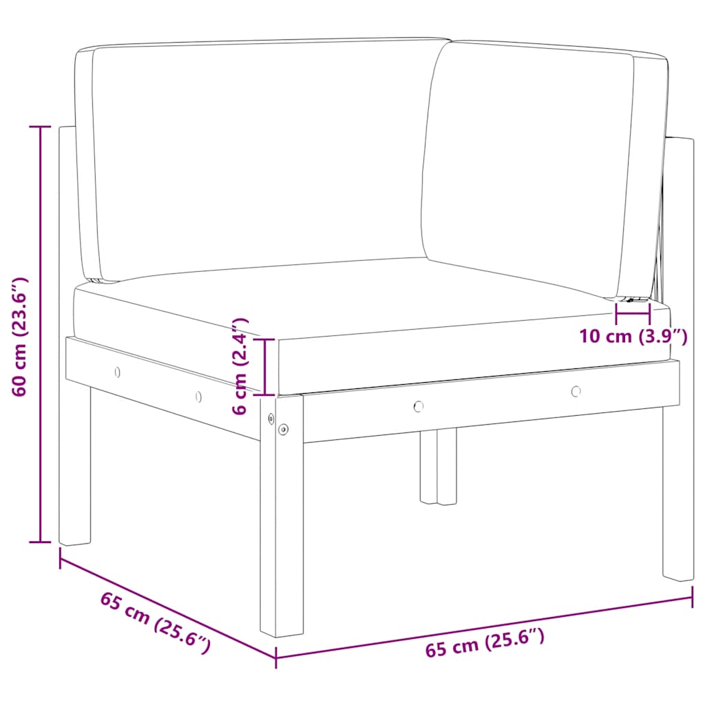 Kutni dio za vrtnu garnituru s jastucima od punog drva akacije - number 6.