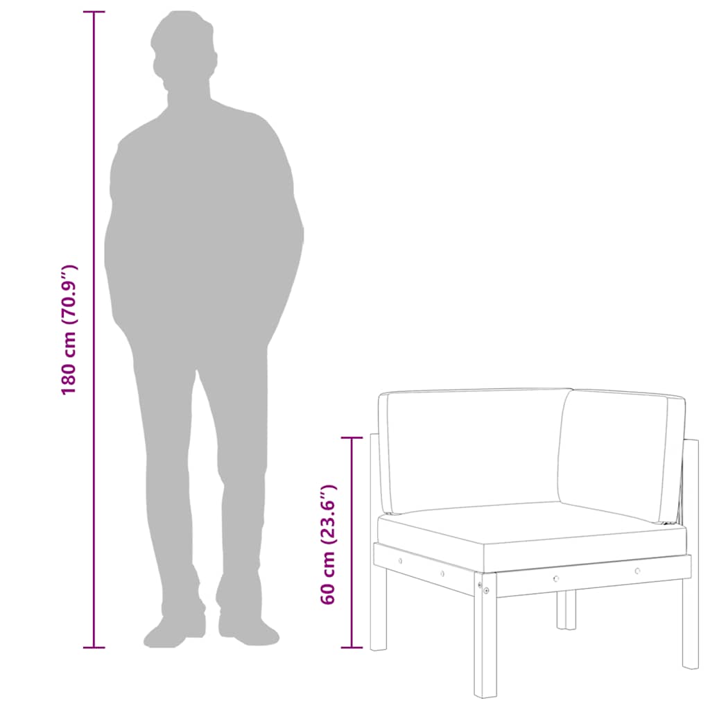 Kutni dio za vrtnu garnituru s jastucima od punog drva akacije - number 7.