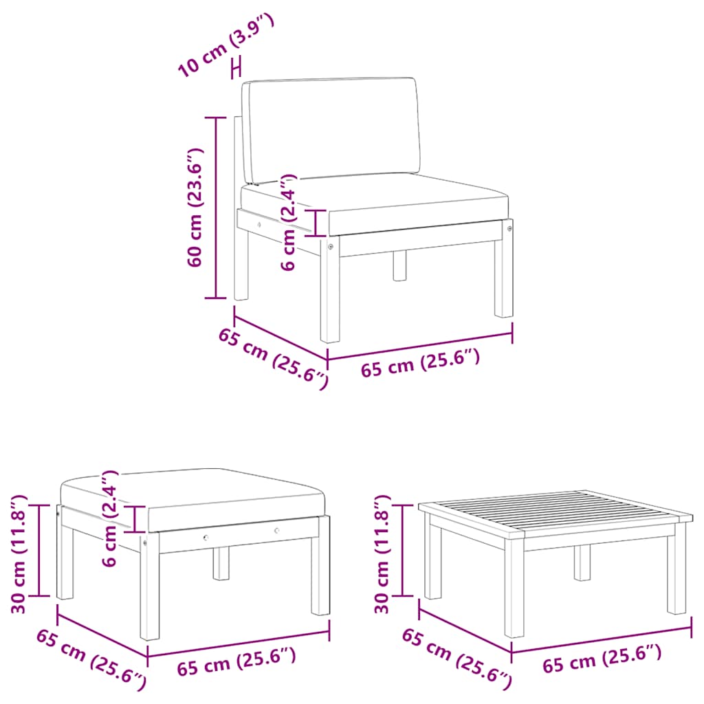Loungesæt til haven 3 dele med hynder massivt akacietræ - number 12.