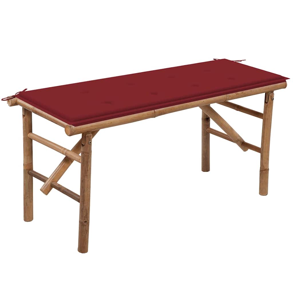 Foldbar havebænk med hynde 118 cm bambus - vinrød, 120 x 50 x 4 cm, 1, 2 - number 1.