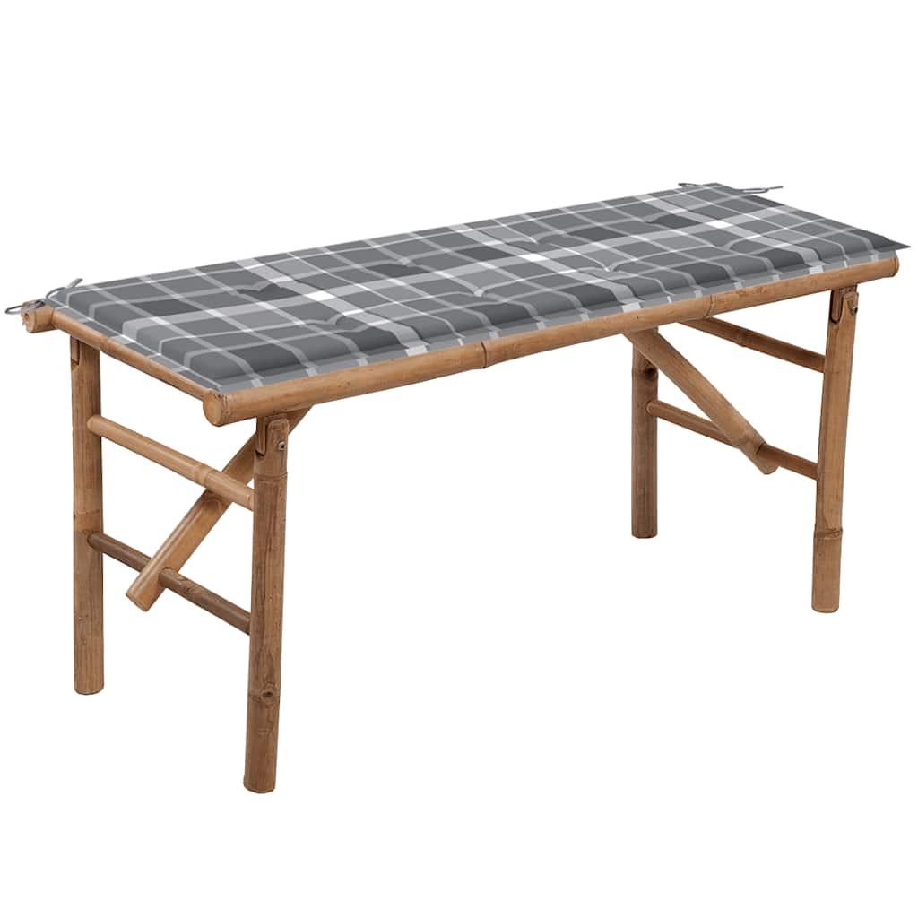 Panca da giardino pieghevole con cuscino 118 cm bambù - grigio-marrone, 120 x 50 x 4 cm, 1 - number 1.
