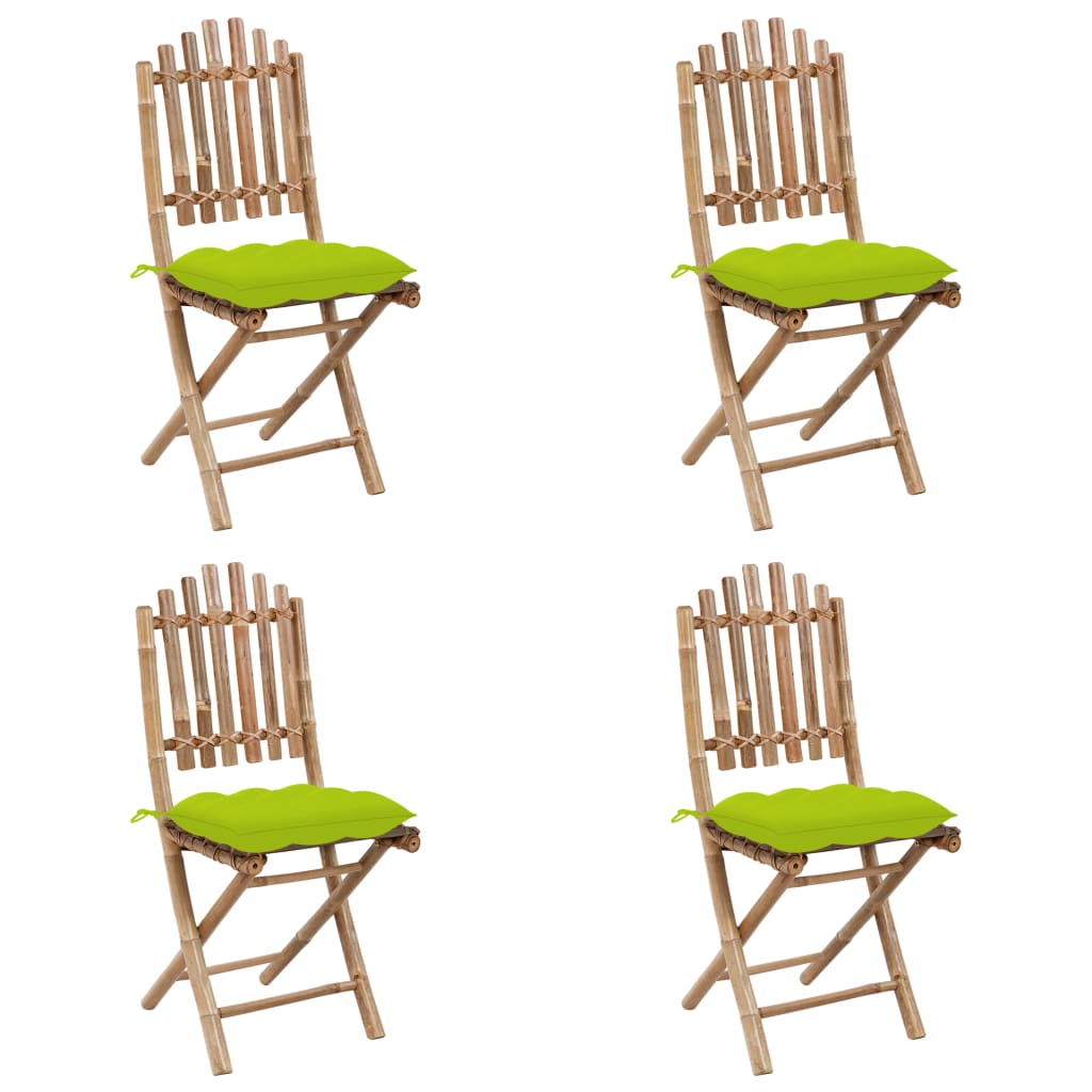 Utendørs spisebord sett 5 deler med puter sammenleggbar bambus - lysegrønn, 40 x 40 x 7 cm, 4 - number 3.