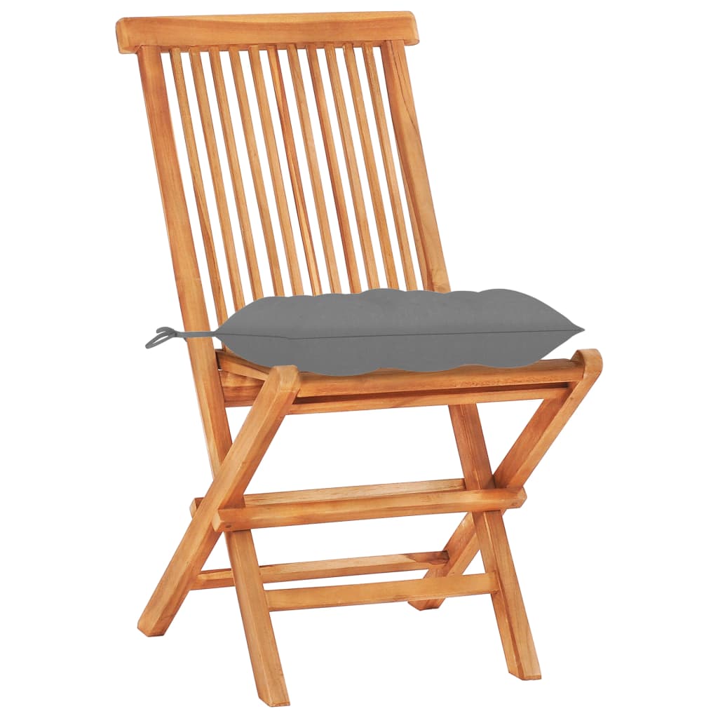 Bistrosæt 3 dele med grå hynder massivt teaktræ - number 11.