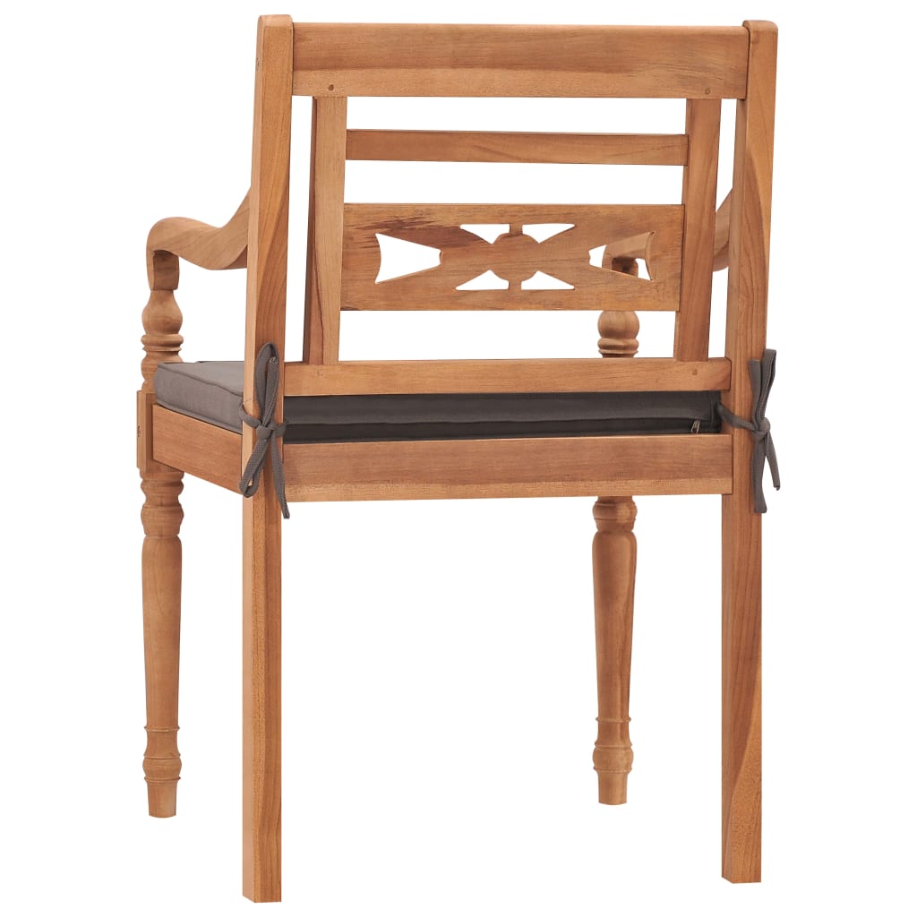 Krzesła batavia 2 szt. z ciemnoszarymi poduszkami, lite drewno tekowe - number 5.