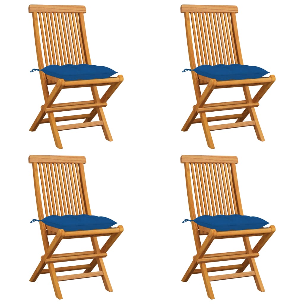 Chaises de jardin avec coussins pcs. bois de teck massif - bleu, 4, 1 - number 1.