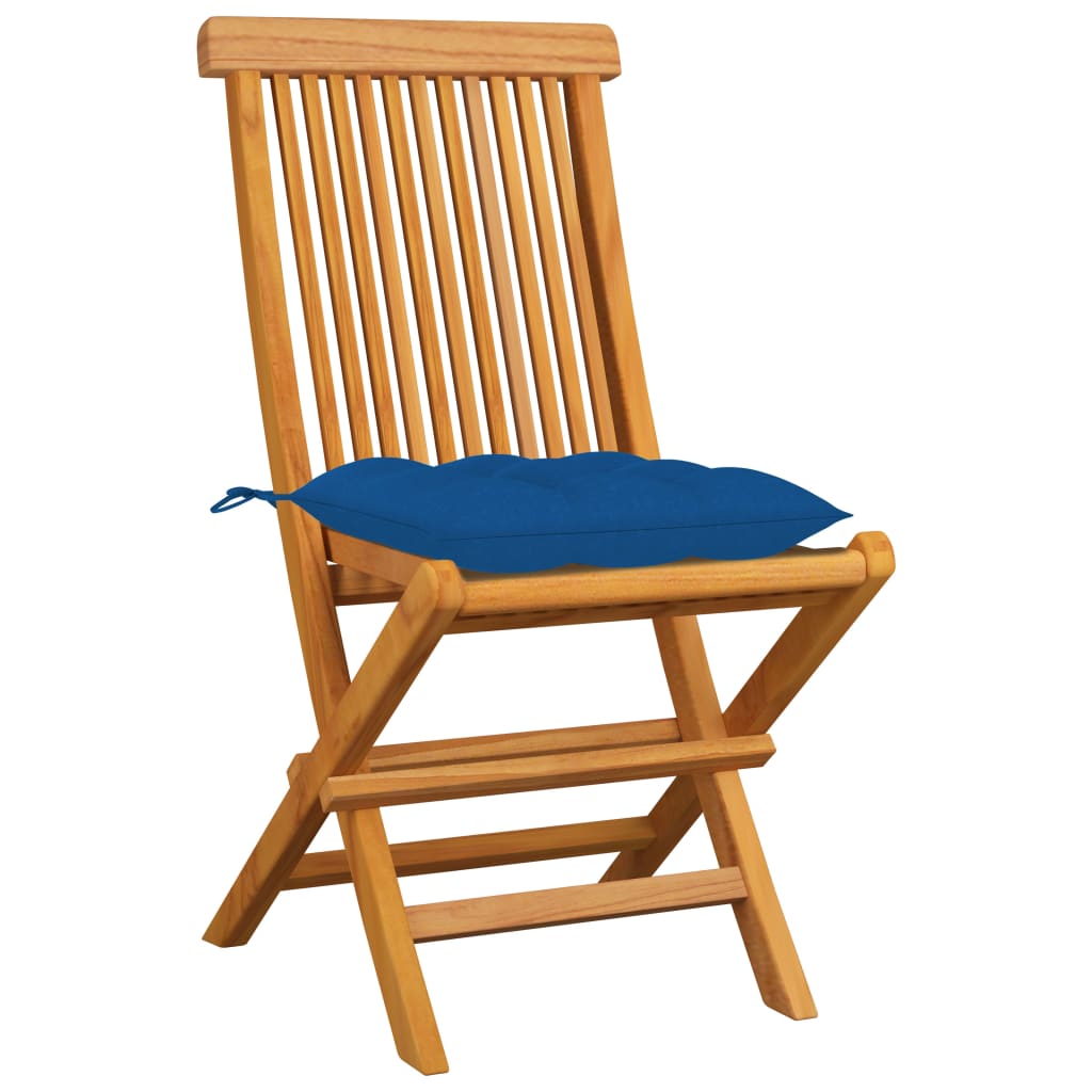 Chaises de jardin avec coussins pcs. bois de teck massif - bleu, 4, 1 - number 2.